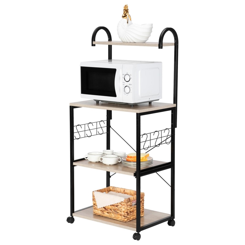 Zimtown 4Tier Microwave Cart on Wheels, Rolling Kitchen Storage Cart