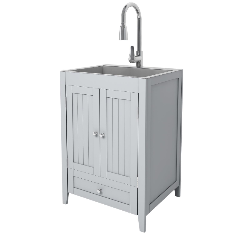 Zimtown 24 inch Laundry Utility Sink Vanity, Stainless Steel Sink, Faucet and