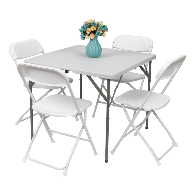 Zimtown Outdoor Folding Table and Chairs Set, Platic Dining Set, White