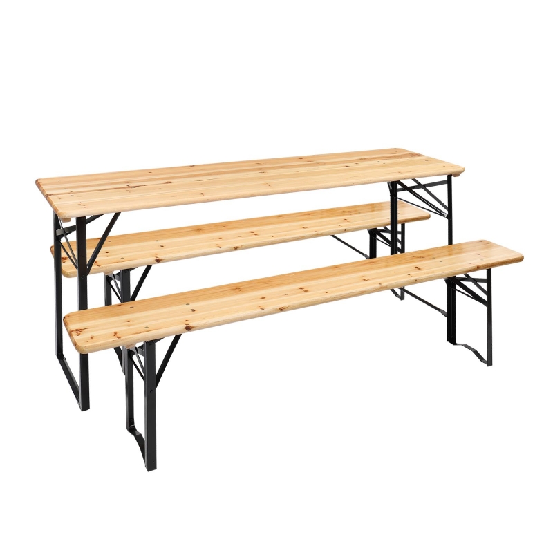 Zimtown 3-Piece Folding Bench and Table Set, 2 Benches and 1