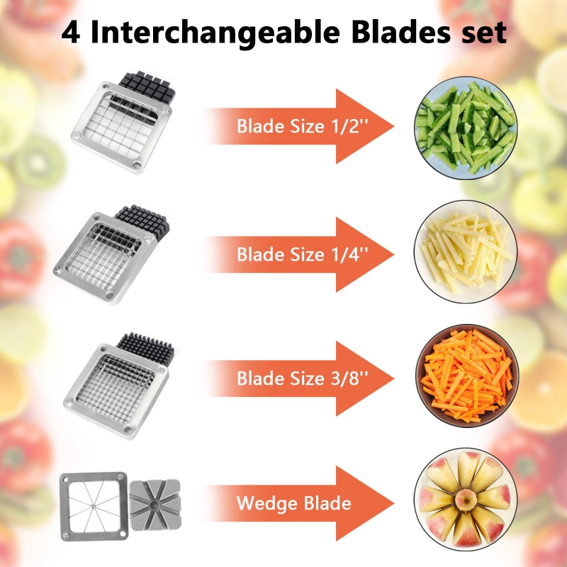 ROVSUN Commercial Vegetable Chopper French Fry Cutter with 4 Blades, Potato  Slicer Fruit Chopper Stainless Steel with 1/2, 3/8, 1/4 & 8-Wedge