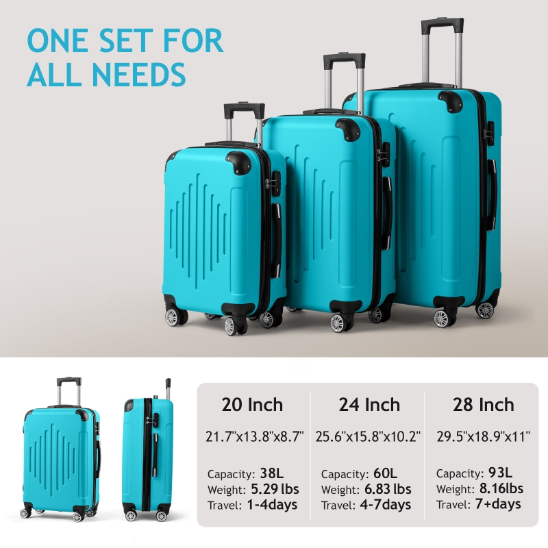 Zimtown 3 Piece Luggage Set, Carry on Suitcase Sets Hardside