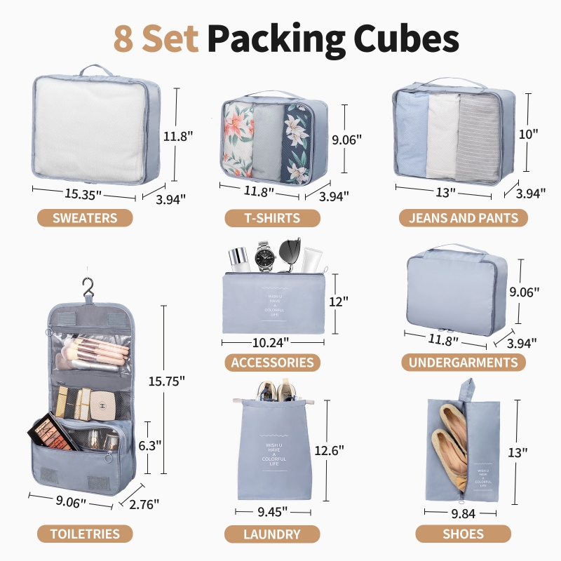 Zimtown 5-Piece Luggage Set with 8 Packing Cubes, Hard Shell