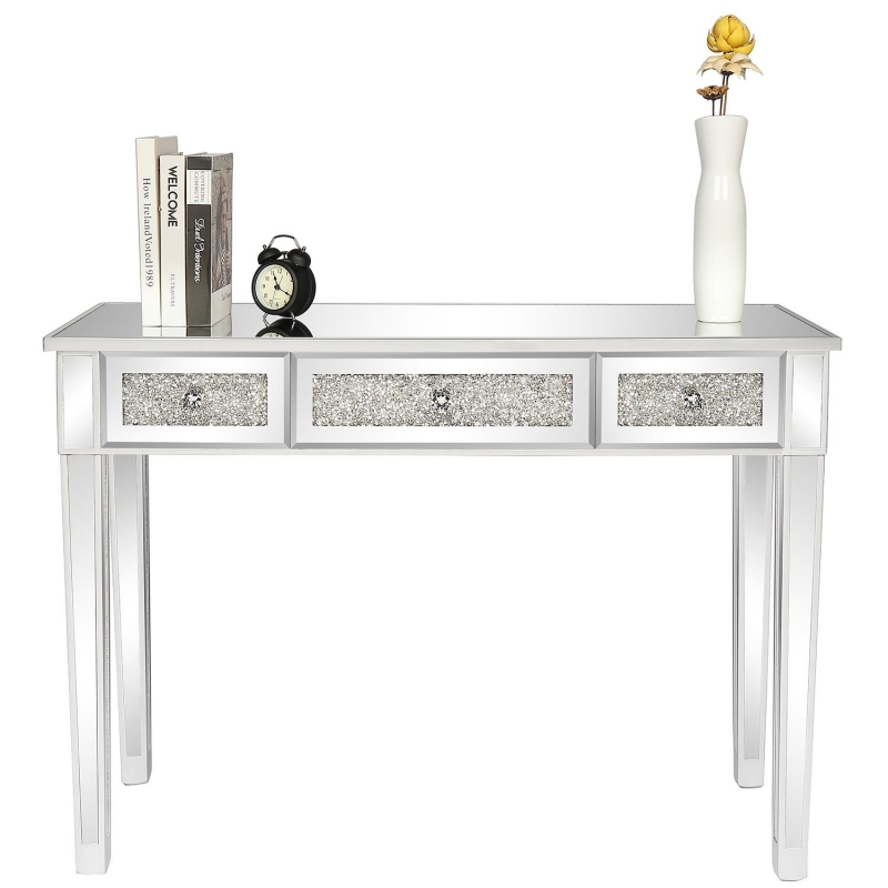 Zimtown Console Table, Mirrored Surface Entry Table, Broken Glass Drawer Hallway Table, Silver