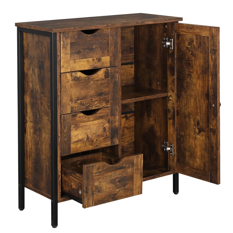 Zimtown Vintage Bathroom Storage Floor with Single Sliding Door, Drawer & Shelves, Retro