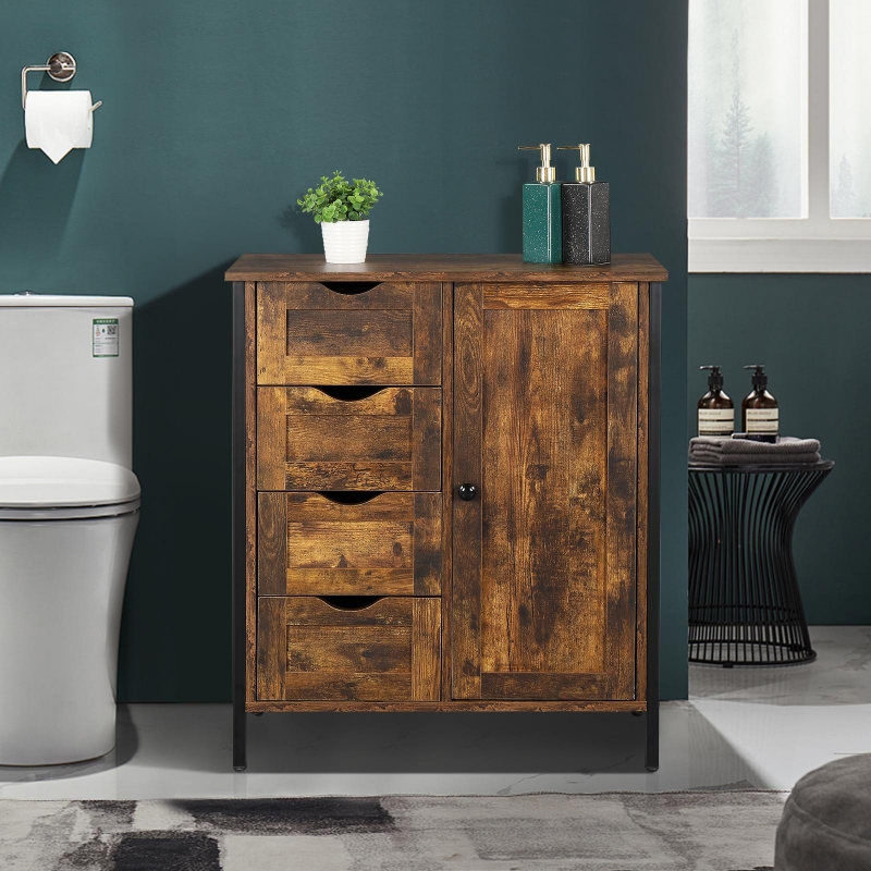 Zimtown Vintage Bathroom Storage Floor with Single Sliding Door, Drawer & Shelves, Retro