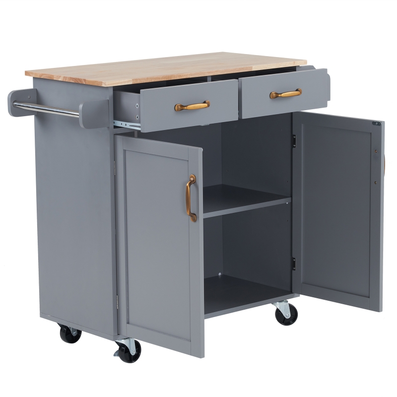 Zimtown Modern Rolling Kitchen Island Cart Wood Top Storage Trolley