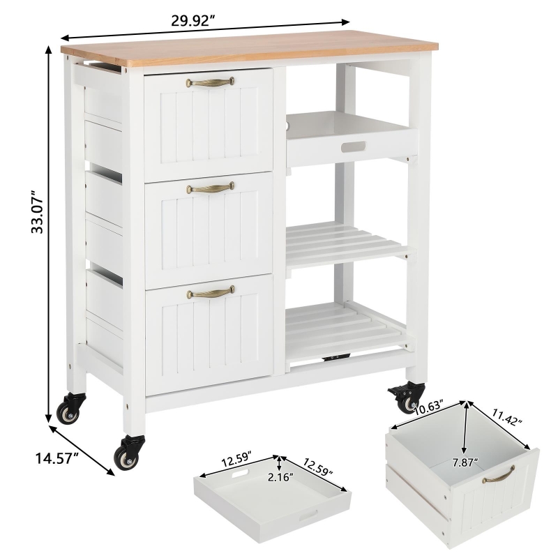 Zimtown Modern Rolling Kitchen Island Cart Wood Top Storage Trolley
