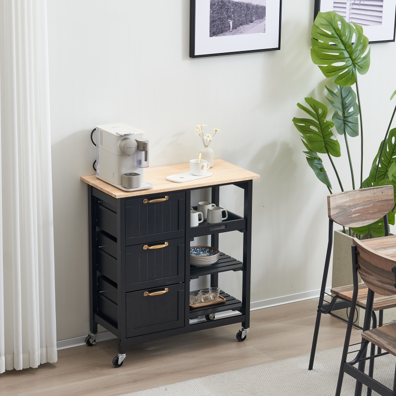 Zimtown Modern Rolling Kitchen Island Cart Wood Top Storage Trolley