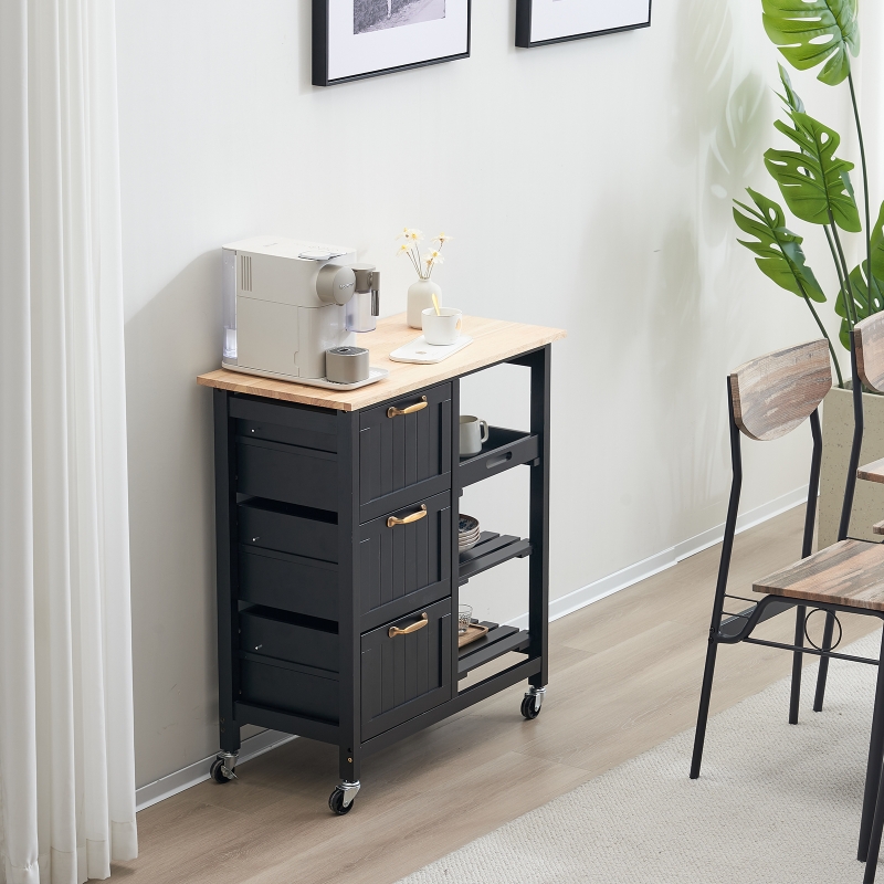 Zimtown Modern Rolling Kitchen Island Cart Wood Top Storage Trolley
