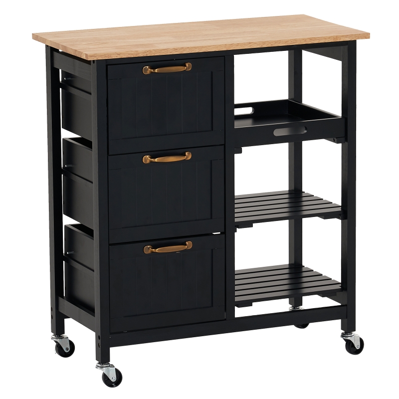 Zimtown Modern Rolling Kitchen Island Cart Wood Top Storage Trolley