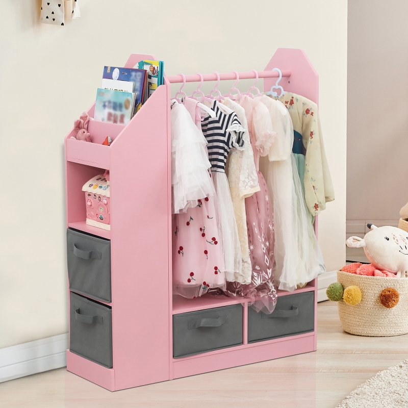 Zimtown Large Dress up Storage w/ Mirror & Bookshelves, Kids Costume  Organizer Portable Storage Closet w/ Hanging Clothing Rack Rod & 4 Drawers,  Open Storage Space for Children Bedroom Party Nursery, - zimtown