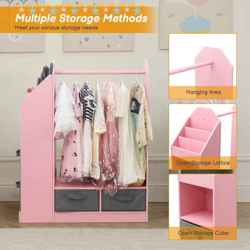 Zimtown Large Dress up Storage w/ Mirror & Bookshelves, Kids Costume  Organizer Portable Storage Closet w/ Hanging Clothing Rack Rod & 4 Drawers,  Open Storage Space for Children Bedroom Party Nursery, - zimtown