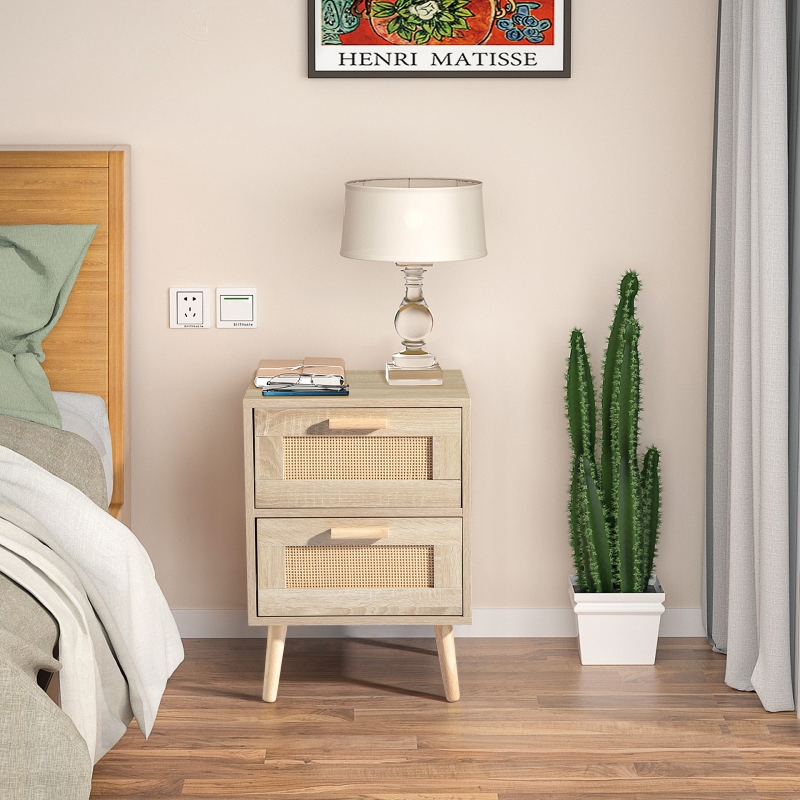 Zimtown Nightstand Set of 2, Rattan Nightstands Bed Side Table with