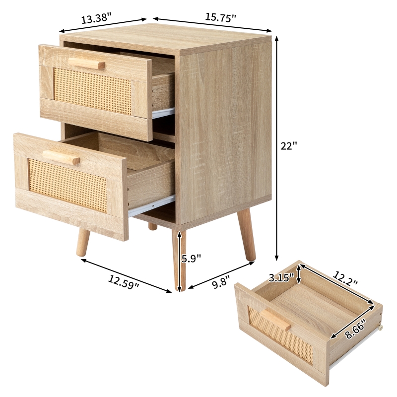 Zimtown Nightstand Set of 2, Rattan Nightstands Bed Side Table with