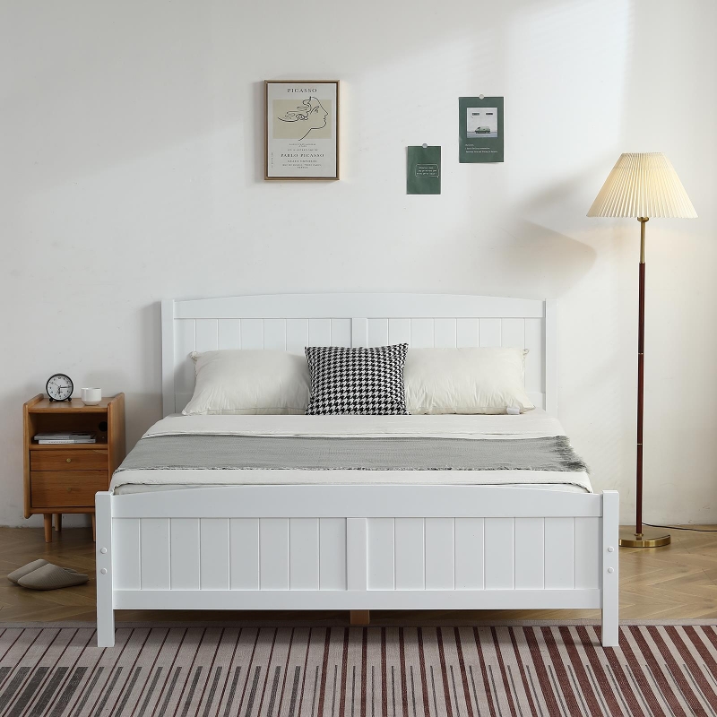 Zimtown Queen Bed Frame,Solid Pine Wood Kids Twin Platform Bed Frame, Bedroom Queen Bed with