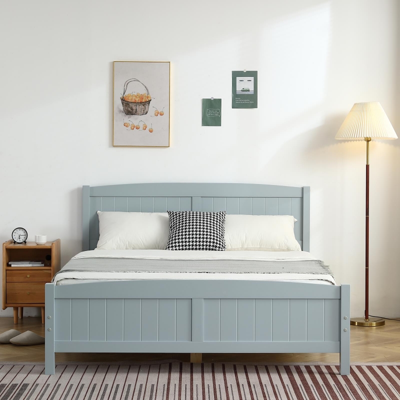 Queen Size Upholstered Panel Bed Frame for Box Spring, Grey