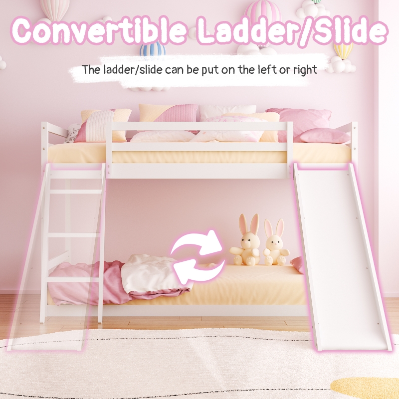 Zimtwon Bunk Bed Twin Over Twin,Kids Low Floor Bunk Bed with