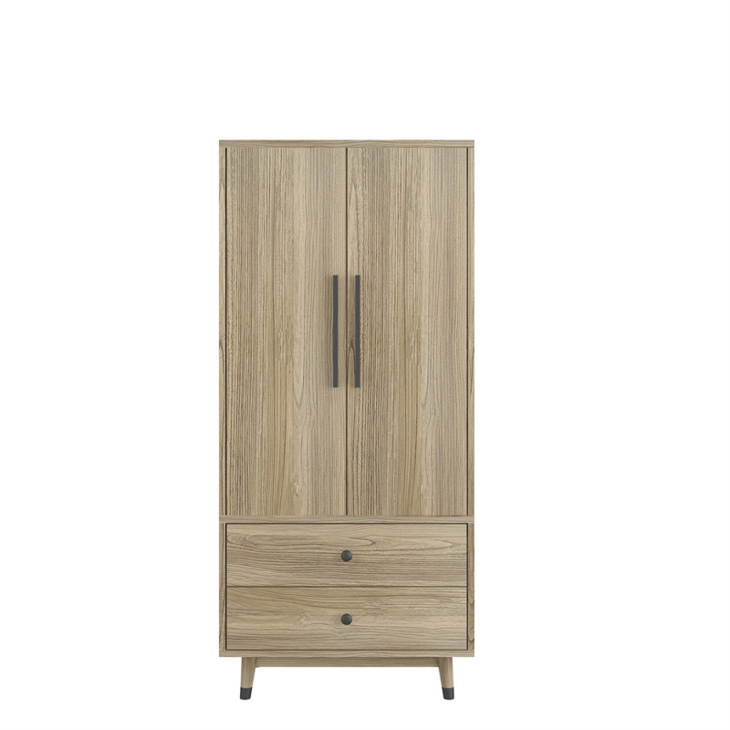Zimtown Wood Double Door Closet Wardrobe, 2 Drawer Armoire Wardrobe ...
