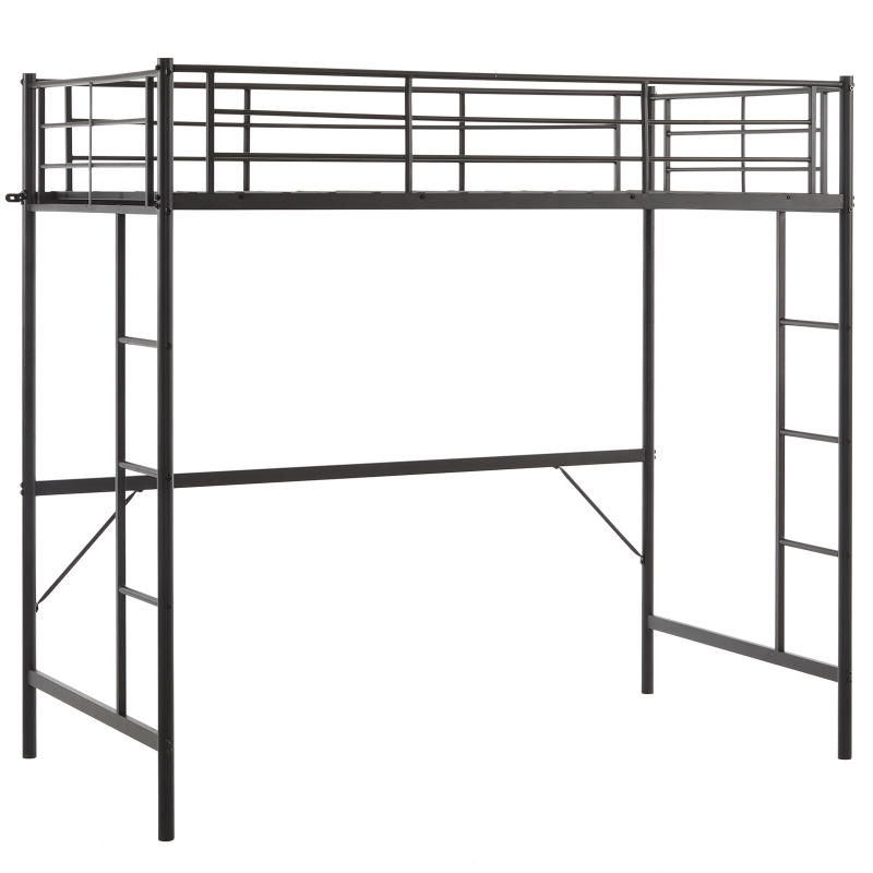 Zimtown Twin Loft Bed with Ladder Metal Bunk Bed with 2 Side