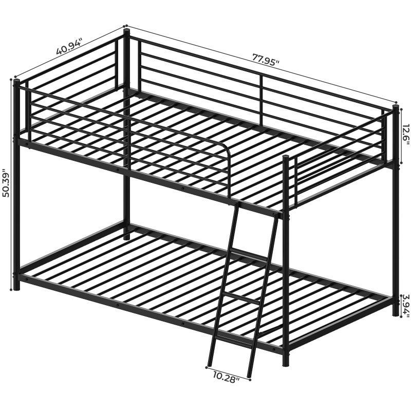 Zimtown Twin-over-Twin Low Profile Junior Bunk Bed, Black - zimtown