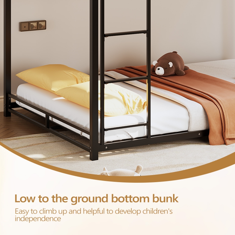 Zimtown Full-over-Full Bunk Bed, Low Profile Junior Bunk Bed Frame