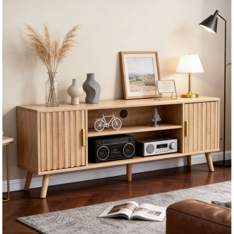 Zimtown Farmhouse TV Stand with 2 Fluted Doors, 58