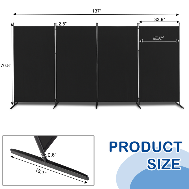 Zimtown 4 Panel Room Divider, 6 Ft Tall Folding Privacy Screen Room