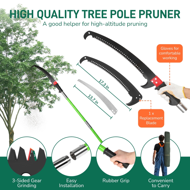 Loyesm 26ft Pole Saws for Tree Trimming Four Pulley Design Manual Tree Pole Pruner Set Extendable Height Manual Branches Trimmer with Alloy Steel Saw Pole Pruning Saw 26 Foot Long Handle Adjustable Length, Manual Pole Saw  High Branch Scissors with Carry Bag and Sturdy Pole, Telescopic Tree Pruner