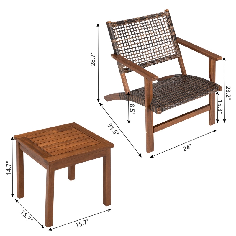 Zimtown Outdoor Wood Furniture Set Bistro Set with Coffee Table, for Backyard Porch Garden