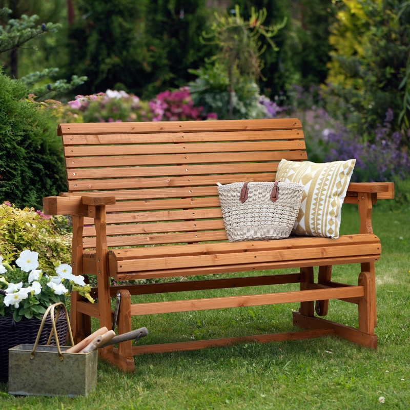 Zimtown Outdoor Swing Glider Chair,2-Person Patio Wooden Glider