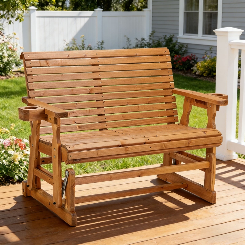 Zimtown Outdoor Swing Glider Chair,2-Person Patio Wooden Glider