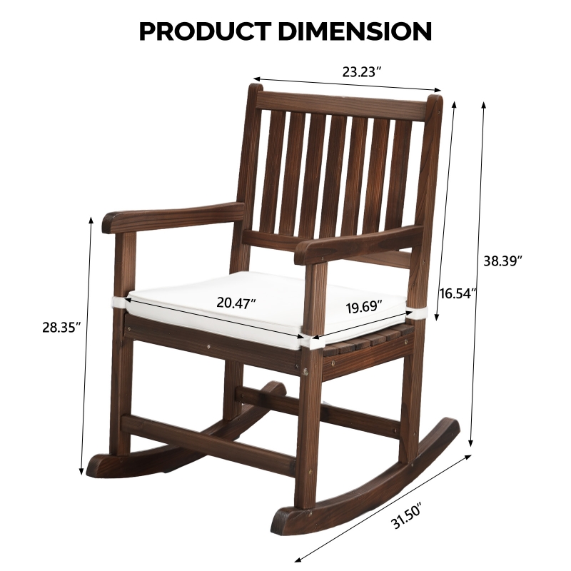 Zimtown Fir Wood Patio Rocking Chair with Cushion - Square Back Outdoor ...
