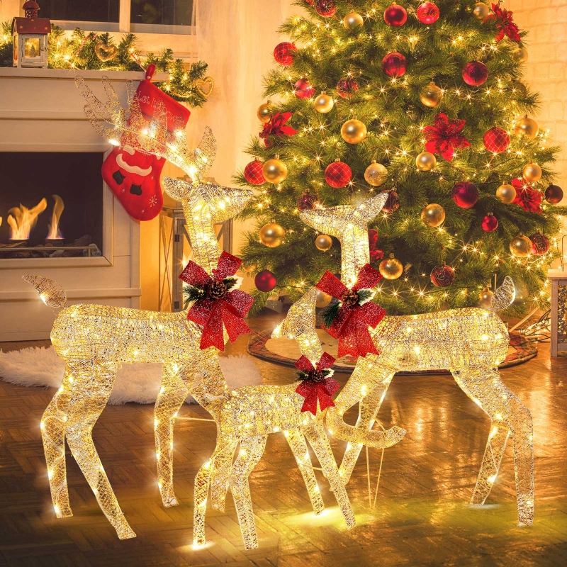 Zimtown 3-Piece Lighted Christmas Deer Set Outdoor Yard