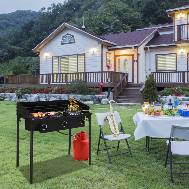 Zimtown 225000BTU 3-Burner Outdoor Stove with Windscreen, Black