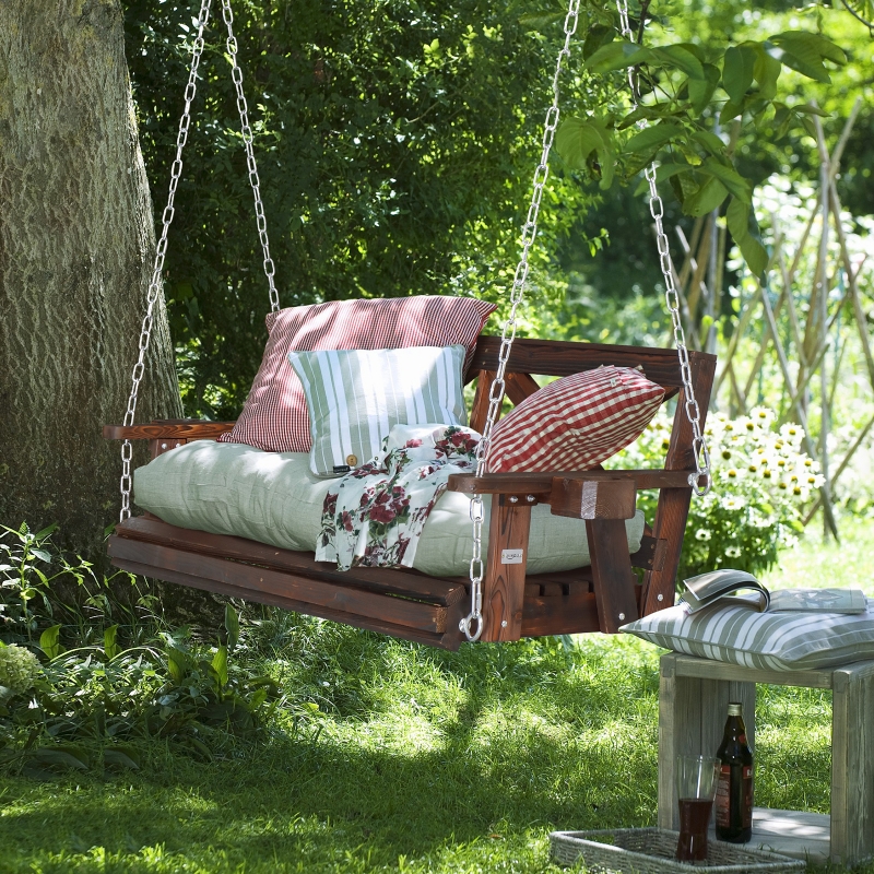 Zimtown Fir Wood Porch Swing with Cup Holder 880lbs Capacity Brown,4.