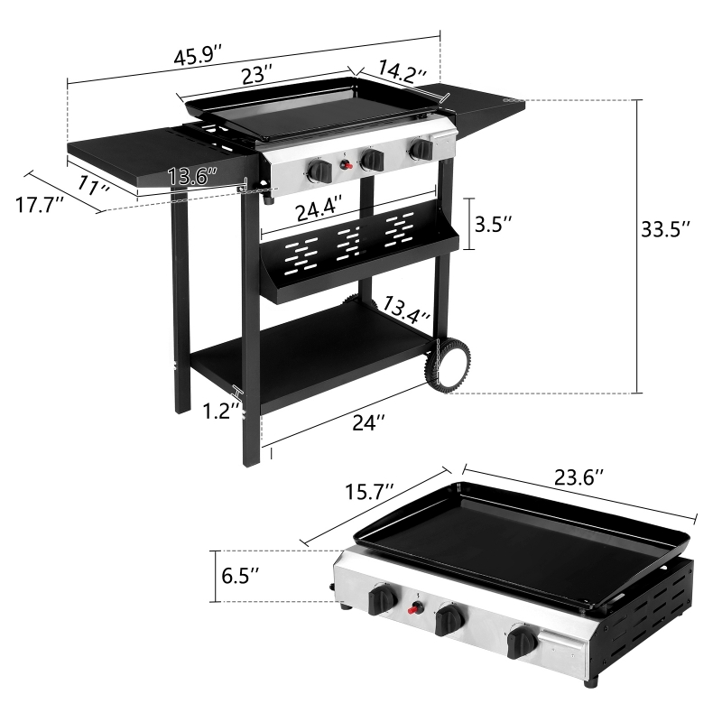 Zimtown 3Burner Propane Gas Grill Griddle Flat Top Grills 2 IN 1