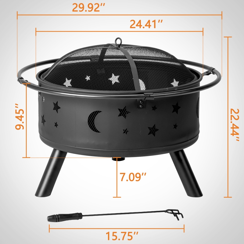 bonfire go outside thearth ミル上手ブラック Fire Pit for Outside Outdoor Wood Burning, Star & Moon