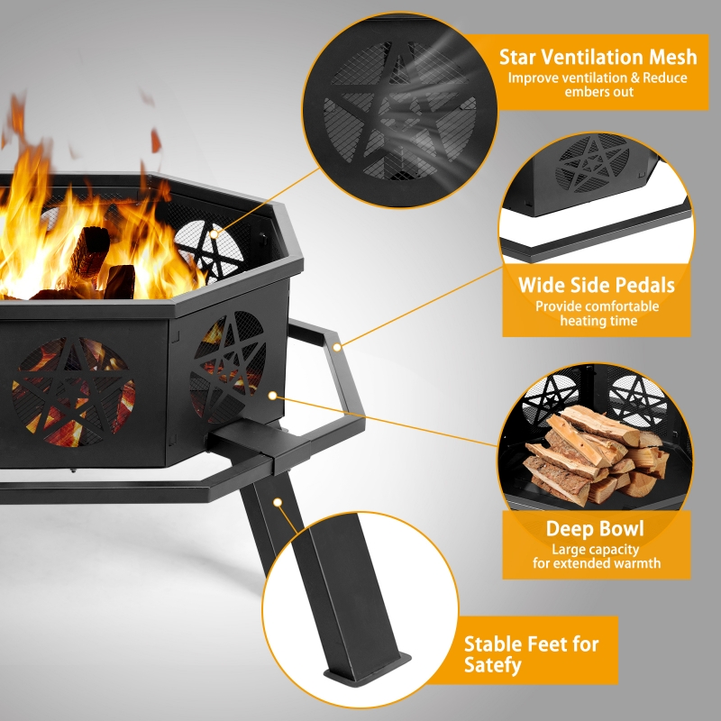 Zimtown Fir Pit for Outside 35 inch Iron Wood Burning Fir Pit with