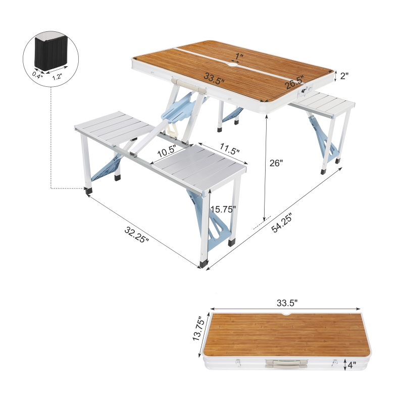 Zimtown Portable Folding Picnic Table With 4-Person Chair Seats