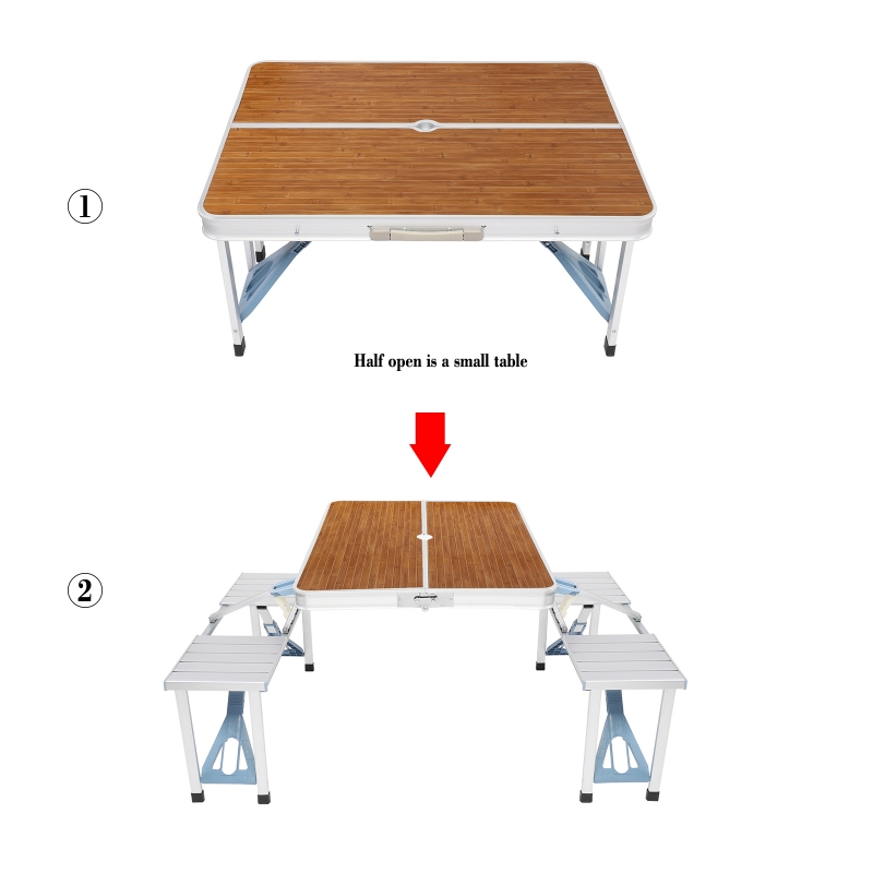 Zimtown Portable Folding Picnic Table With 4-Person Chair Seats
