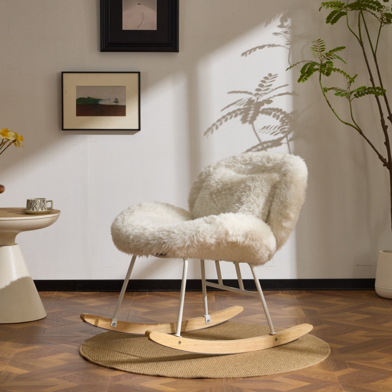 Zimtown Nursery Rocking Chair, Long Pile Fabric Upholstered Rocker Zimtown Nursery Rocking Chair, Long Pile Fabric Upholstered Rocker