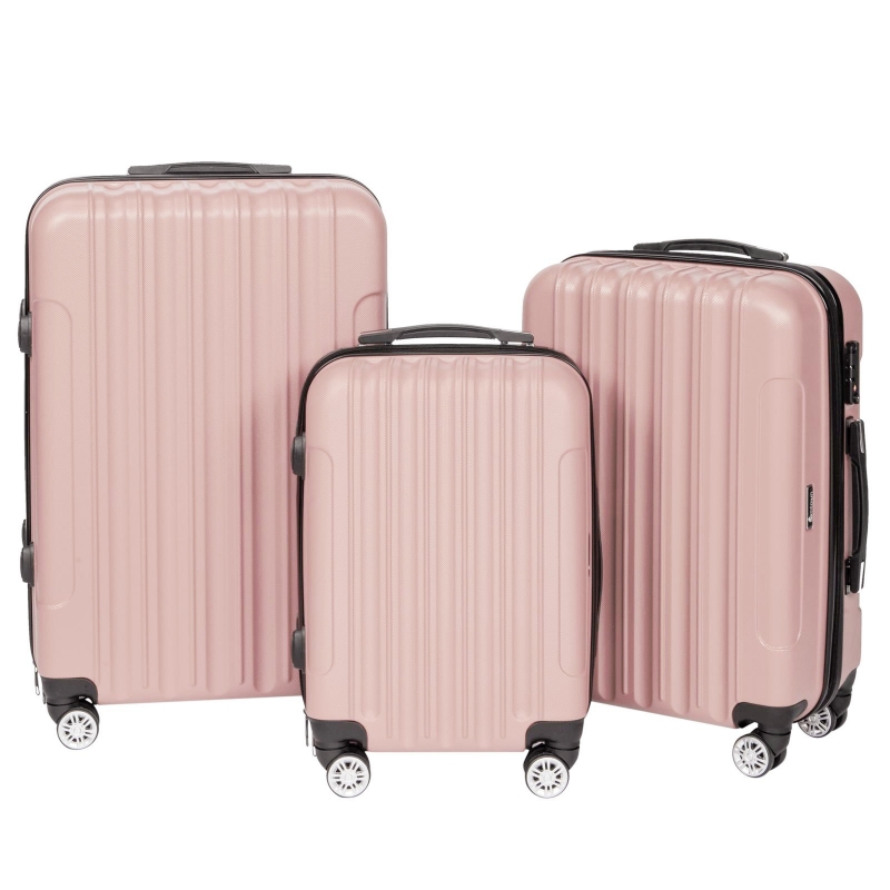Zimtown 3 Piece TSA Lock Luggage Travel Set Bags Trolley Hard Suitcase Shell w/ 4 Wheels, Rose
