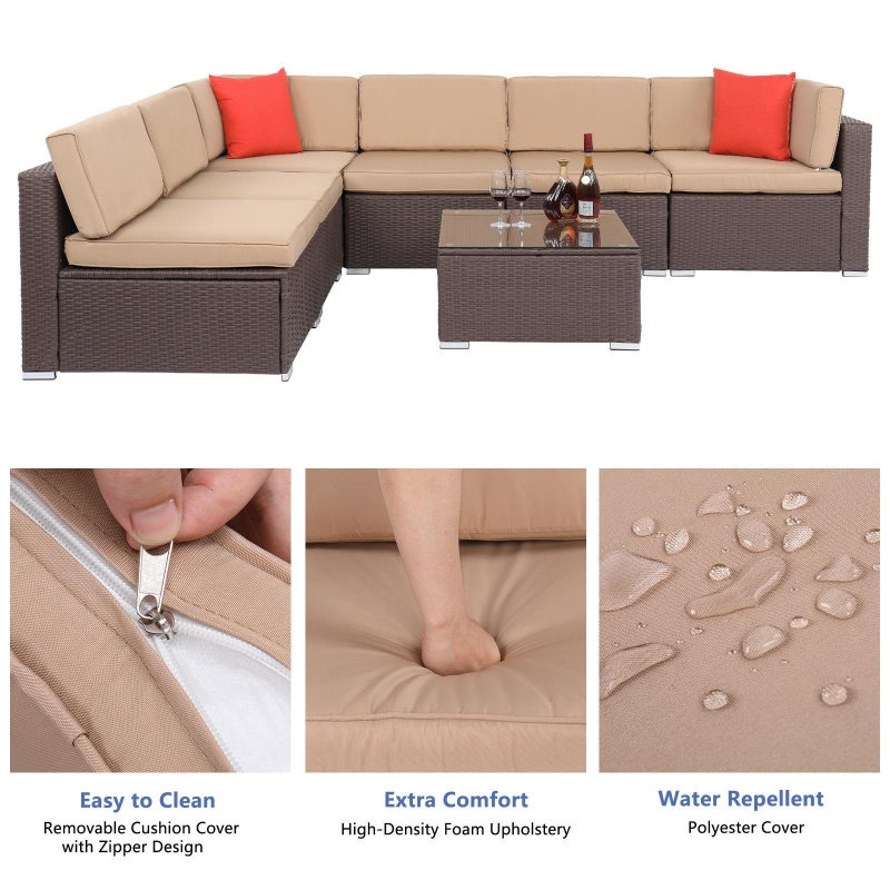 Zimtown Patio Furniture Set 7 Pieces Outdoor Sectional PE Rattan zimtown